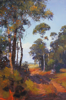 Landscape oil painting, step 2 mid tones & local colour, by andy dolphin