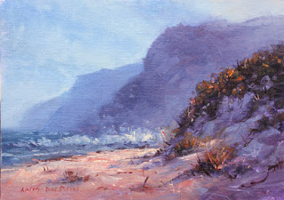 seascape oil painting with sand dune by andy dolphin