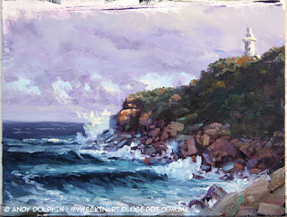 Torndirrup, the Gap, Cave Point Lighthouse, seascape oil painting by Andy Dolphin.