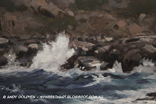 Plein Air seascape in oils, Albany. Detail. Andy Dolphin.
