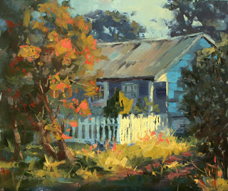 Blue House, Youngs Siding. Plein air oil painting by Andy Dolphin.