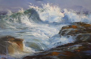 Lights Beach, seascape oil painting by andy dolphin
