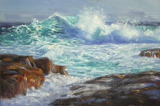 Lights Beach, seascape oil painting by andy dolphin