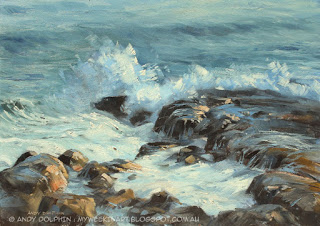 Lowlands Beach plein air seascape oil painting. By Andy Dolphin.