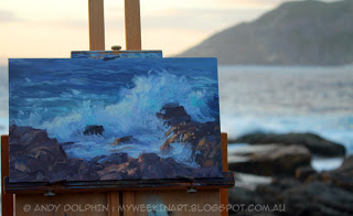 Plein air seascape painting in oils on location. By Andy Dolphin.