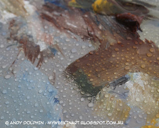 Plein air oil painting in the rain. Palette.