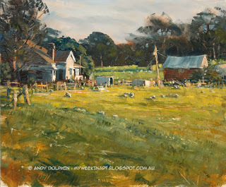 Plein air oil painting rural landscape sketch by Andy Dolphin.