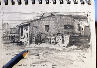 Shearing shed plein air thumbnail sketch by Andy Dolphin