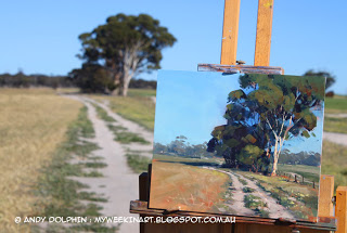 Salmon Gum tree, Newdegate - plein air oil painting location Andy Dolphin