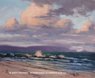 Perkins Beach, Albany. Seascape clouds in oil by Andy Dolphin.