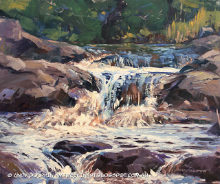 River rapids plein air paintring in oil by Andy Dolphin