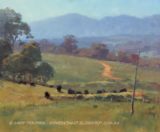 Plein air landscape oil painting - cattle - Andy Dolphin