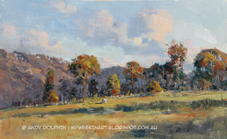 Plein air landscape oil painting - sheep - Andy Dolphin