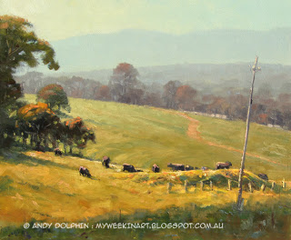 Plein air landscape oil painting - cattle - Andy Dolphin