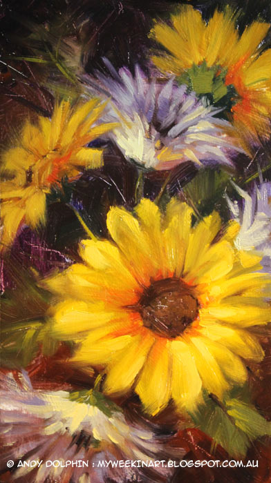 floral fireworks still life painting in oil by Andy Dolphin