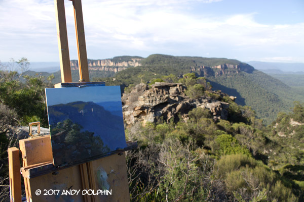 On-site Devils Hole, Blue Mountains plein air oil painting by Andy Dolphin.